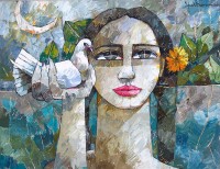 Iqbal Durrani, Moon Blessings, 24 x 30 Inch, Oil on Canvas, Figurative Painting, AC-IQD-234